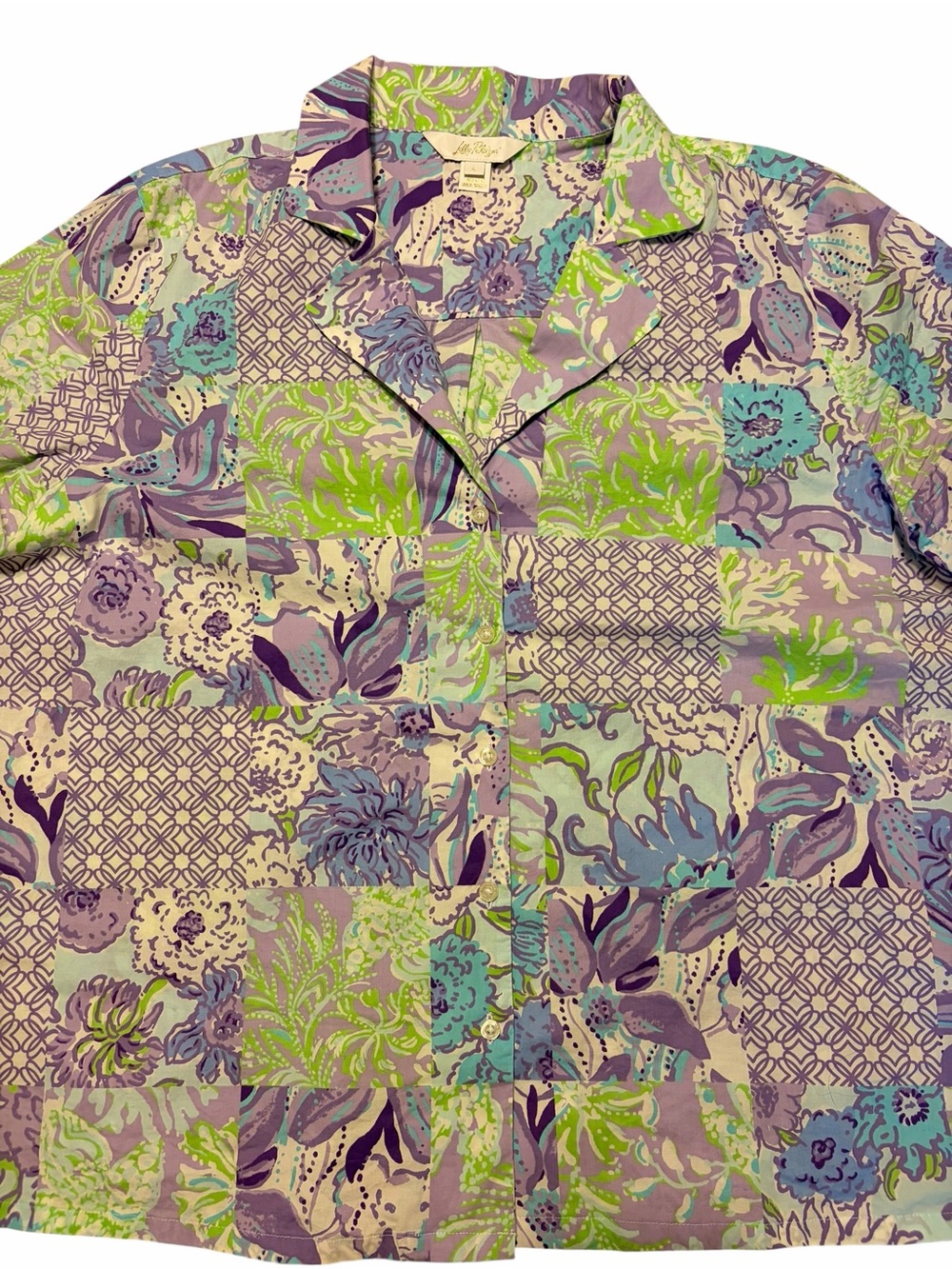 Lilly Pulitzer Biscayne Pajama Shirt and Short Set Women’s Size L Cotton Cozy - Picture 7 of 16